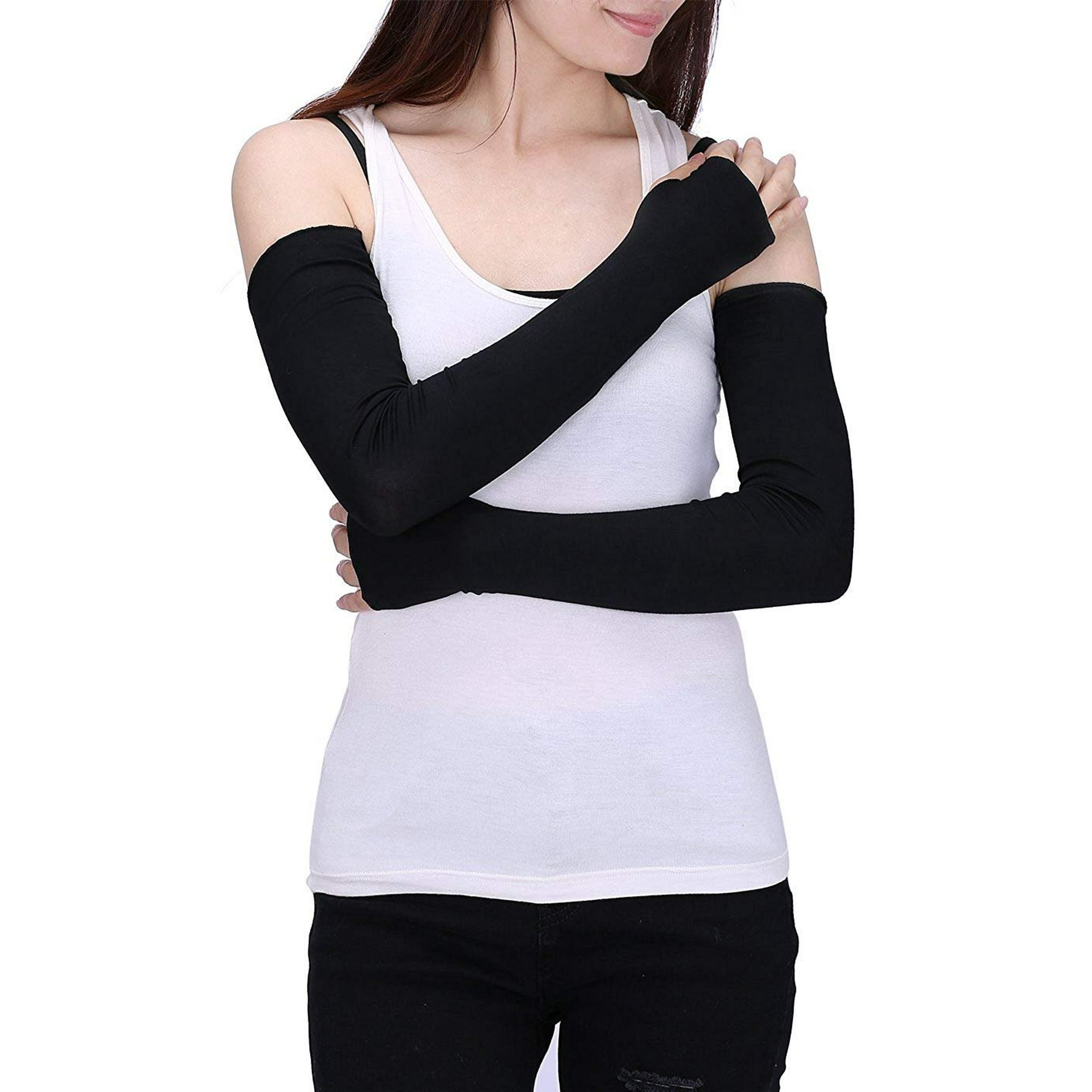 Ayliss Women Arm Warmer Stretchy Cotton Long Sleeve Fingerless Thumb Hole Gloves